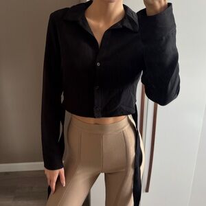 H&M Black Notched Collar Cropped Button Down
